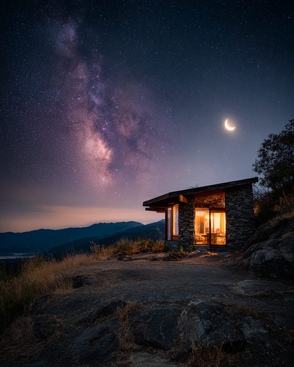 Small Rustic Modern Houses with Amazing Night Skies