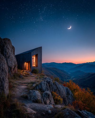 Small Rustic Modern Houses with Amazing Night Skies AI Artwork