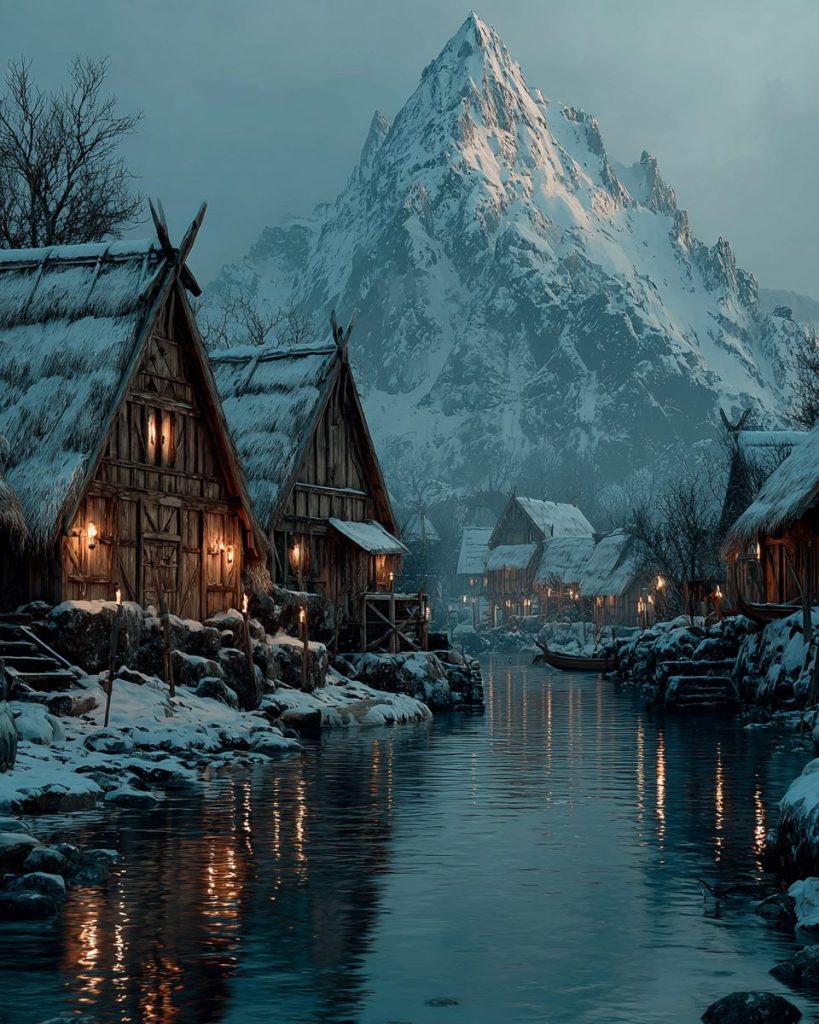 Snow-Covered Icy Traditional Village AI Artwork 5