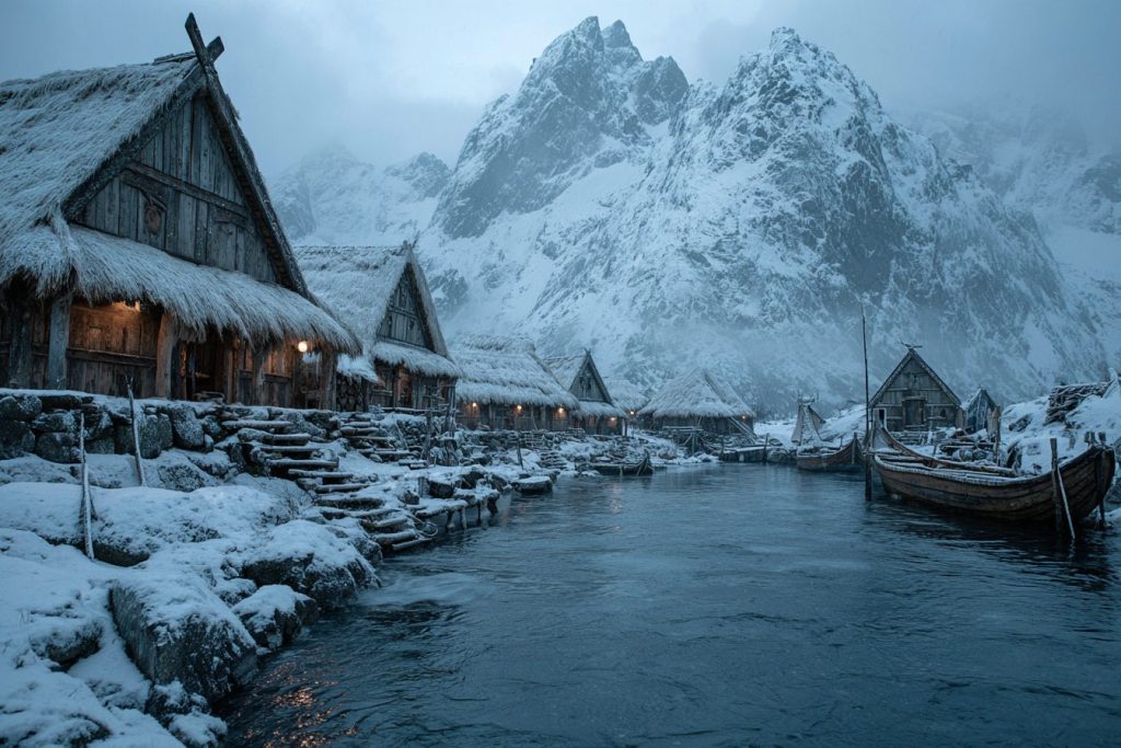 Snow-Covered Icy Traditional Village AI Artwork 8