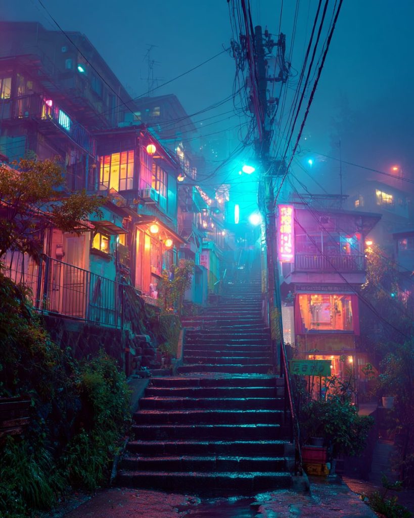 The Hills of Houses in Japan AI Artwork 3