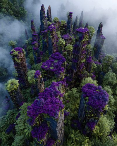 Wooden Buildings Surrounded by Nature AI Artwork