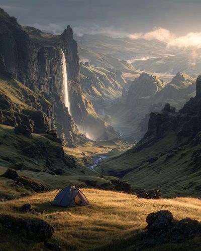 A Tent on a Vast Beautiful Landscape AI Artwork