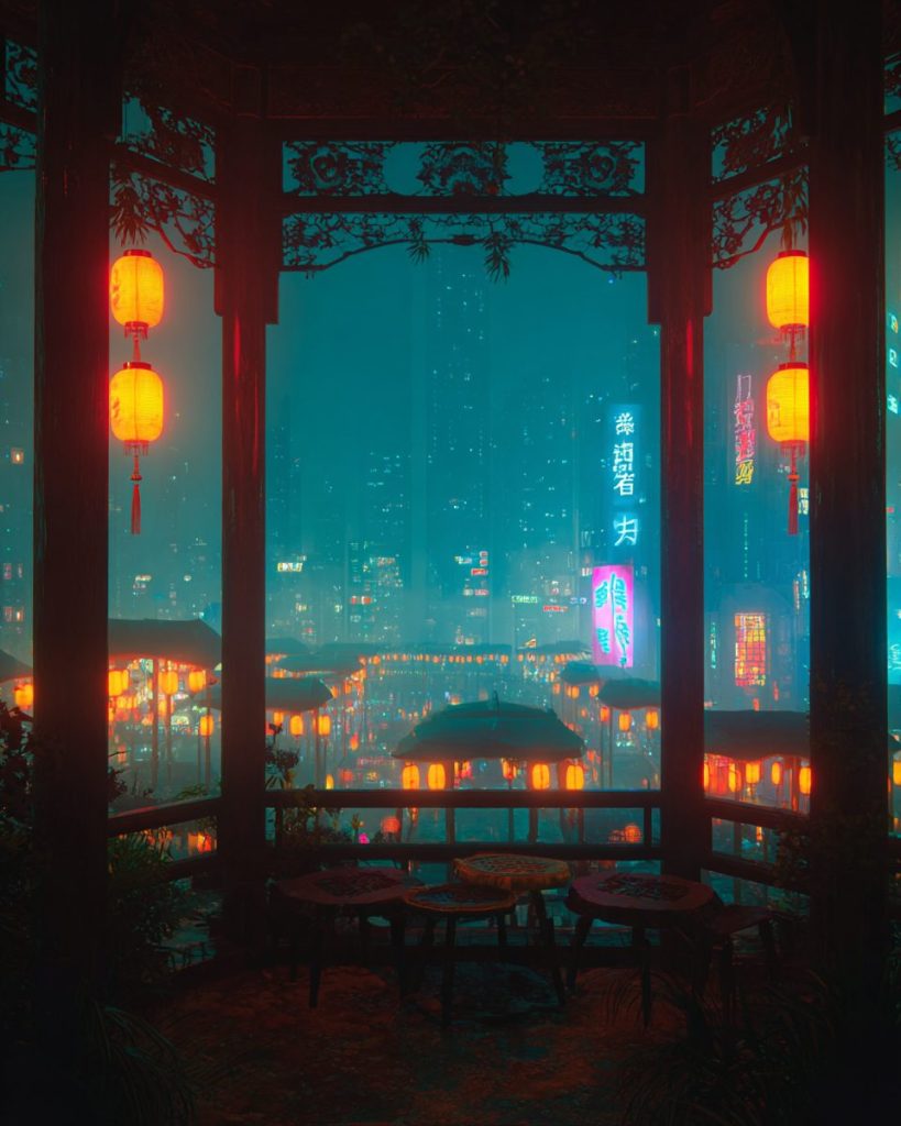 Colorful Neon Lanterns - Cyberpunk Vibes AI Artwork 3