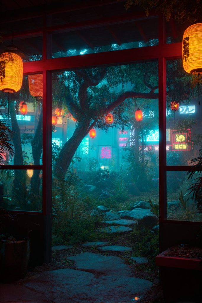 Colorful Neon Lanterns - Cyberpunk Vibes AI Artwork 4