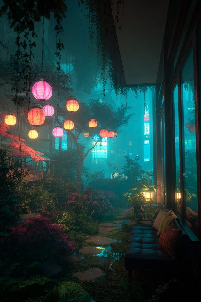Colorful Neon Lanterns - Cyberpunk Vibes AI Artwork 5