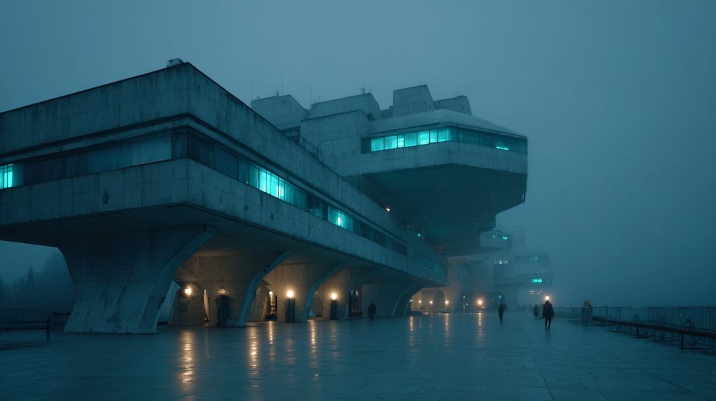 Dystopian Buildings with Blue Neon Lights AI Artwork 11