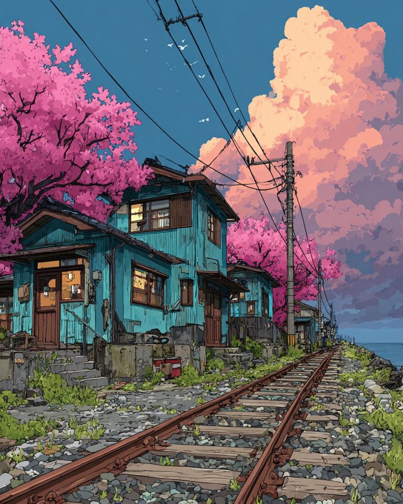 Houses by the Railways - Anime-Vibes AI Artwork 2