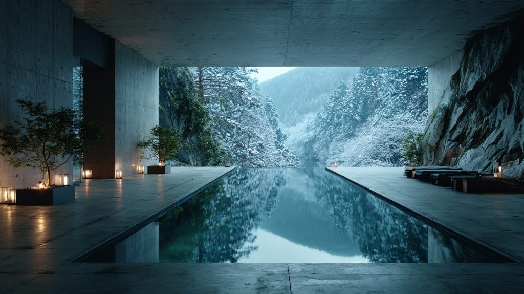 Infinity Pools with Snow-Covered Landscape Views 11