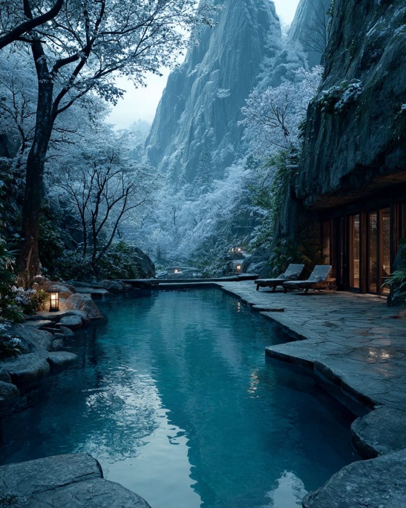 Infinity Pools with Snow-Covered Landscape Views 2