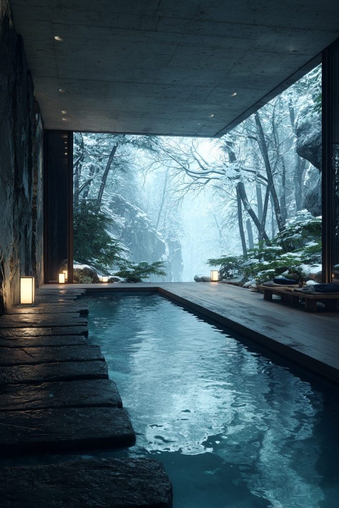 Infinity Pools with Snow-Covered Landscape Views 5