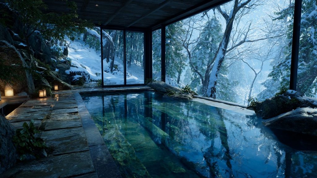 Infinity Pools with Snow-Covered Landscape Views 7