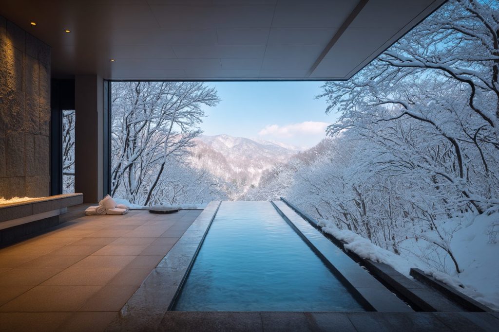 Infinity Pools with Snow-Covered Landscape Views 8