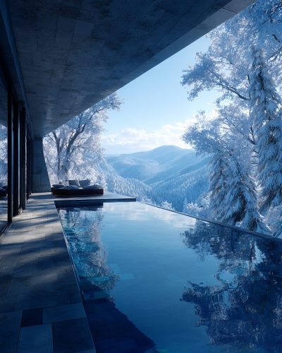 Infinity Pools with Snow-Covered Landscape Views