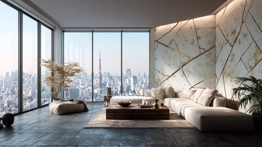 Luxury Penthouses with Kintsugi Wall Designs AI Artwork 11