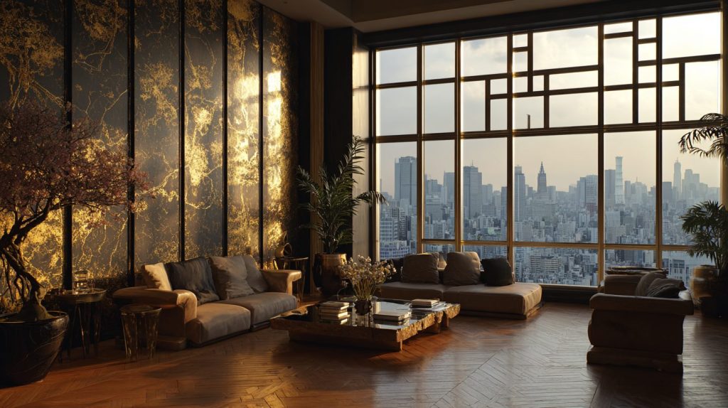 Luxury Penthouses with Kintsugi Wall Designs AI Artwork 12