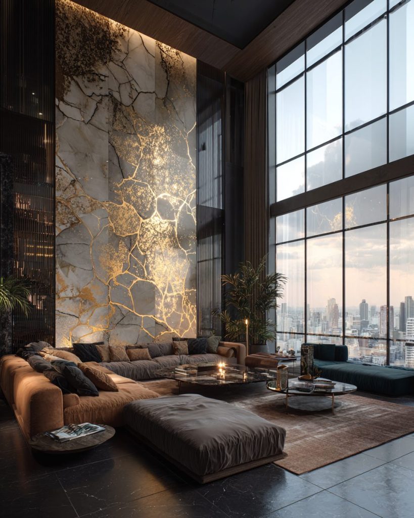 Luxury Penthouses with Kintsugi Wall Designs AI Artwork 3