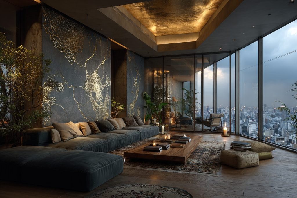 Luxury Penthouses with Kintsugi Wall Designs AI Artwork 6