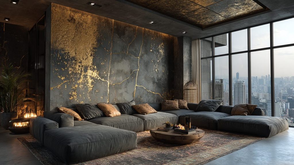 Luxury Penthouses with Kintsugi Wall Designs AI Artwork 7