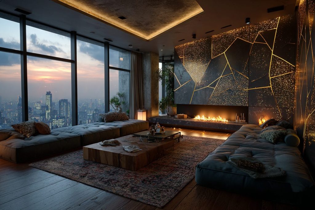 Luxury Penthouses with Kintsugi Wall Designs AI Artwork 9