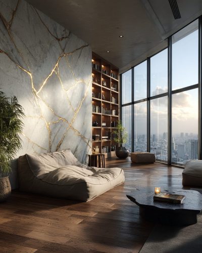 Luxury Penthouses with Kintsugi Wall Designs AI Artwork