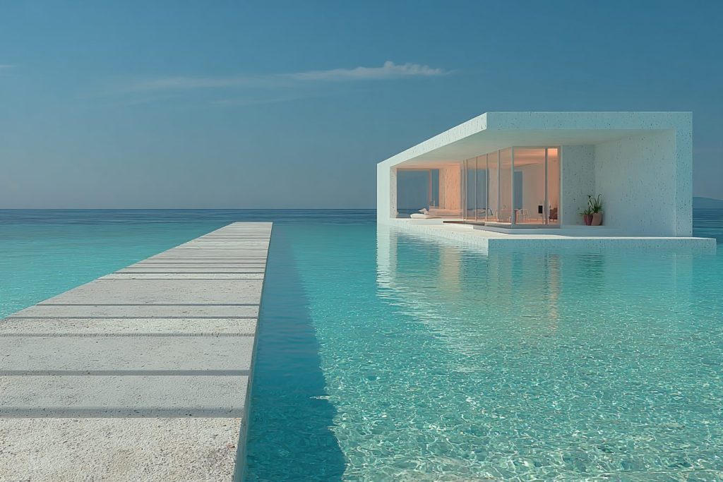 Modern Houses on the Seawater Surface AI Artwork 10