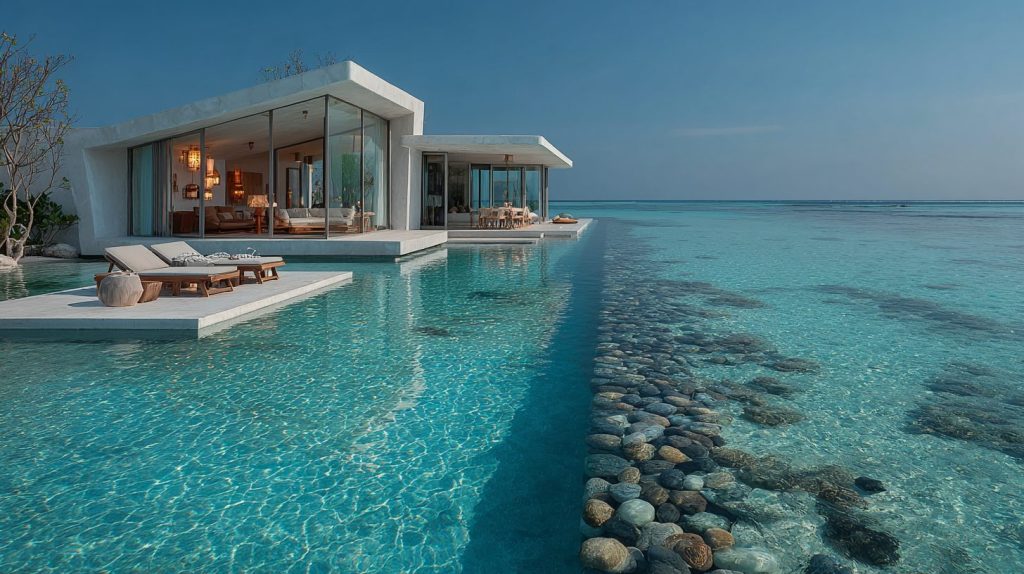 Modern Houses on the Seawater Surface AI Artwork 12