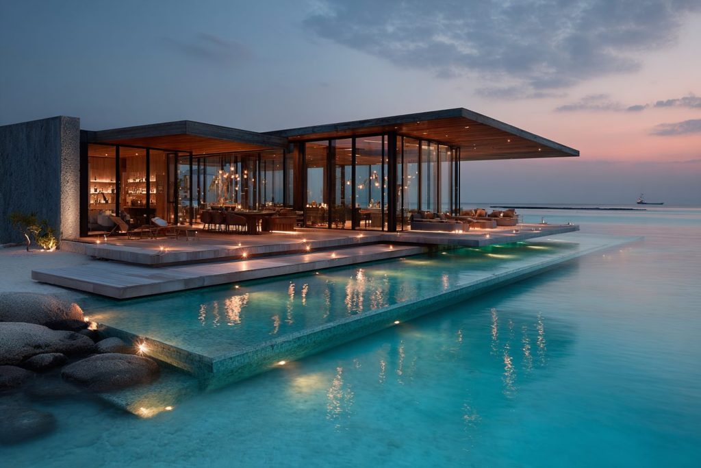 Modern Houses on the Seawater Surface AI Artwork 13