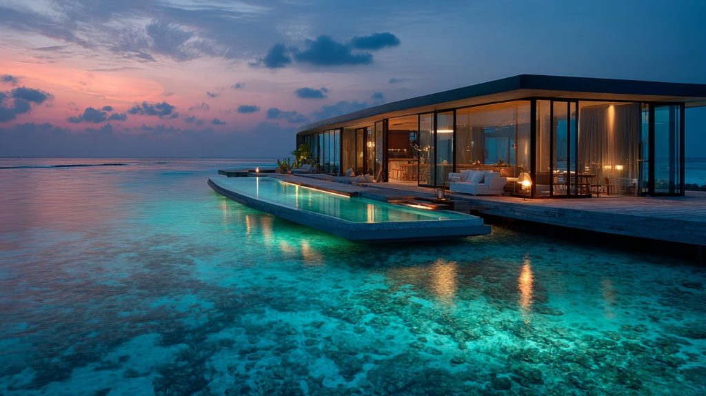 Modern Houses on the Seawater Surface AI Artwork 15