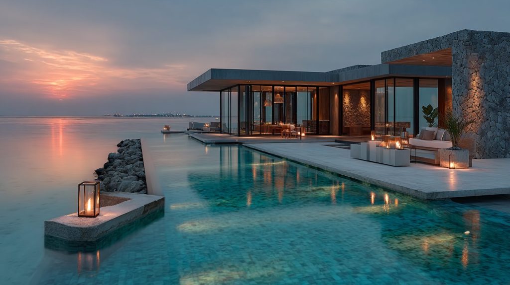 Modern Houses on the Seawater Surface AI Artwork 16