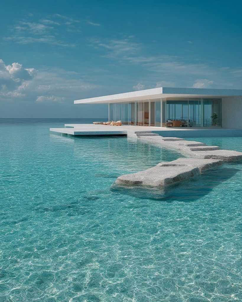 Modern Houses on the Seawater Surface AI Artwork 2