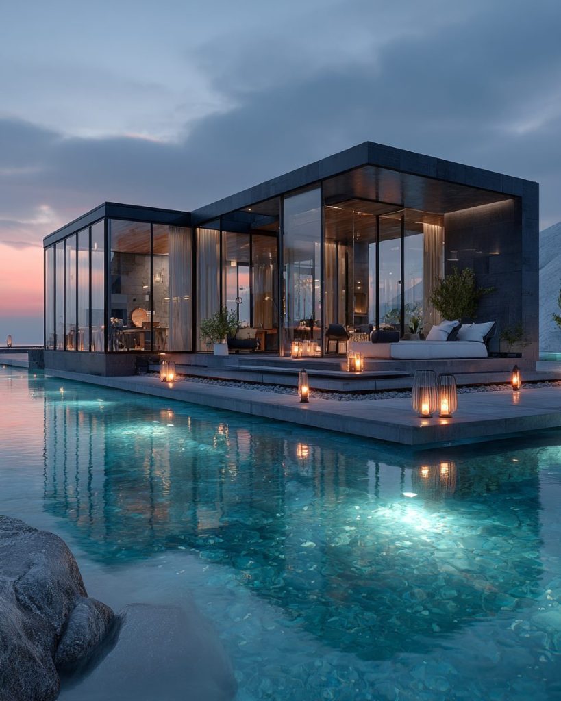 Modern Houses on the Seawater Surface AI Artwork 3