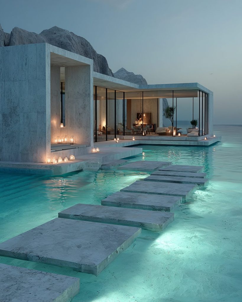 Modern Houses on the Seawater Surface AI Artwork 4