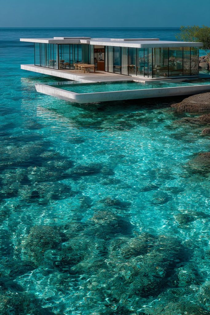 Modern Houses on the Seawater Surface AI Artwork 5