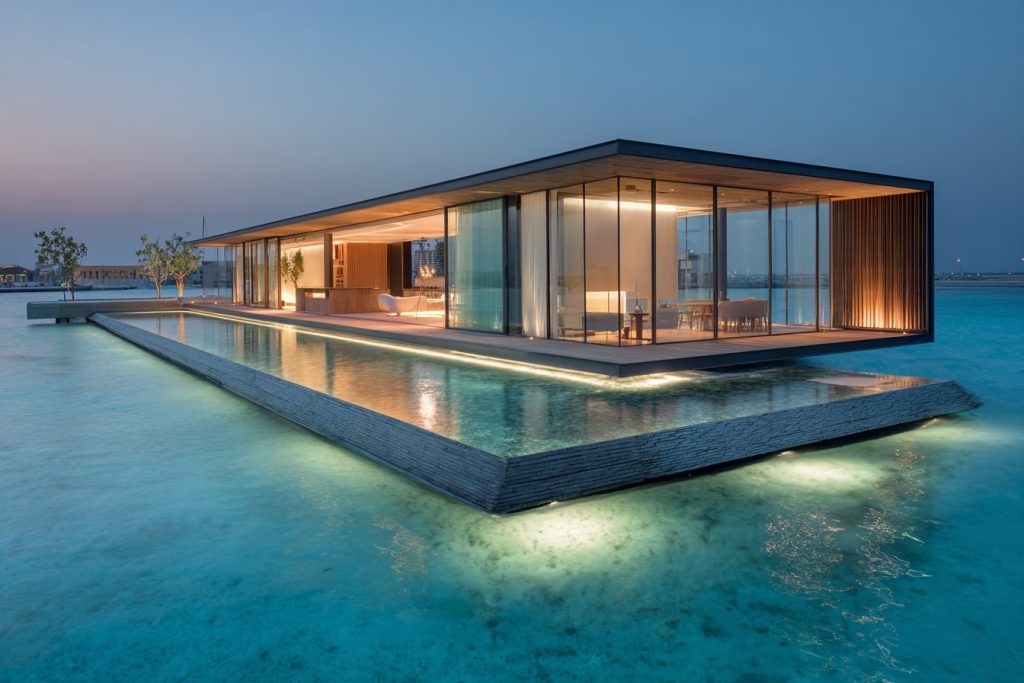 Modern Houses on the Seawater Surface AI Artwork 6