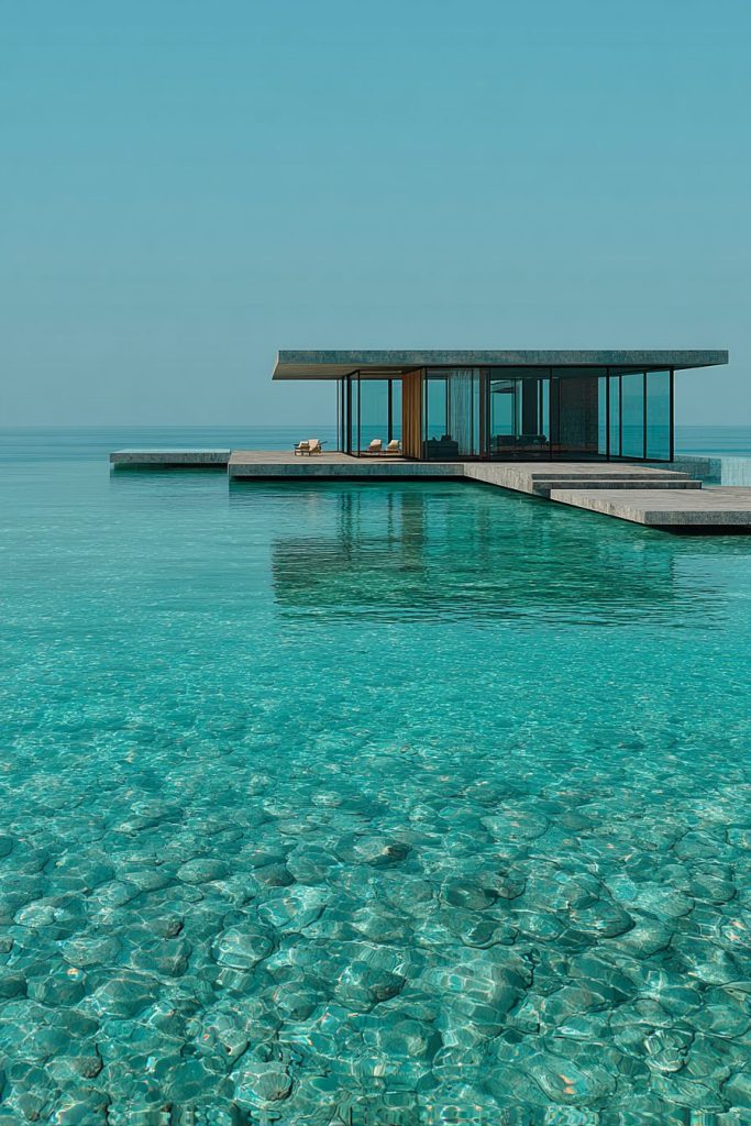 Modern Houses on the Seawater Surface AI Artwork 7