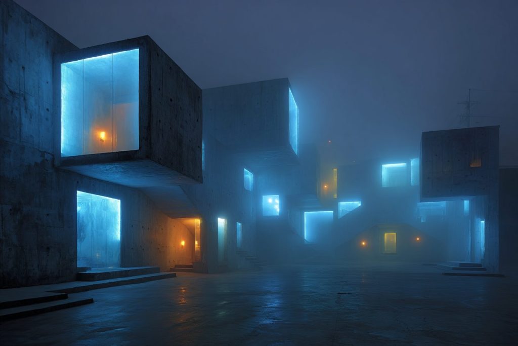 The Apartments of Blue Neon Lights AI Artwork 10