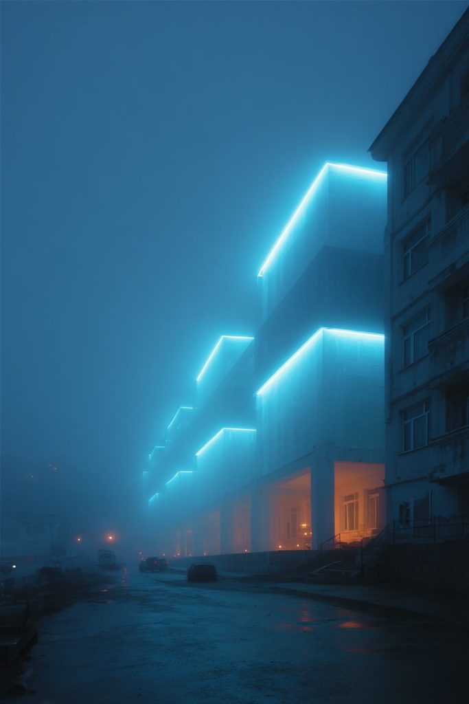 The Apartments of Blue Neon Lights AI Artwork 5