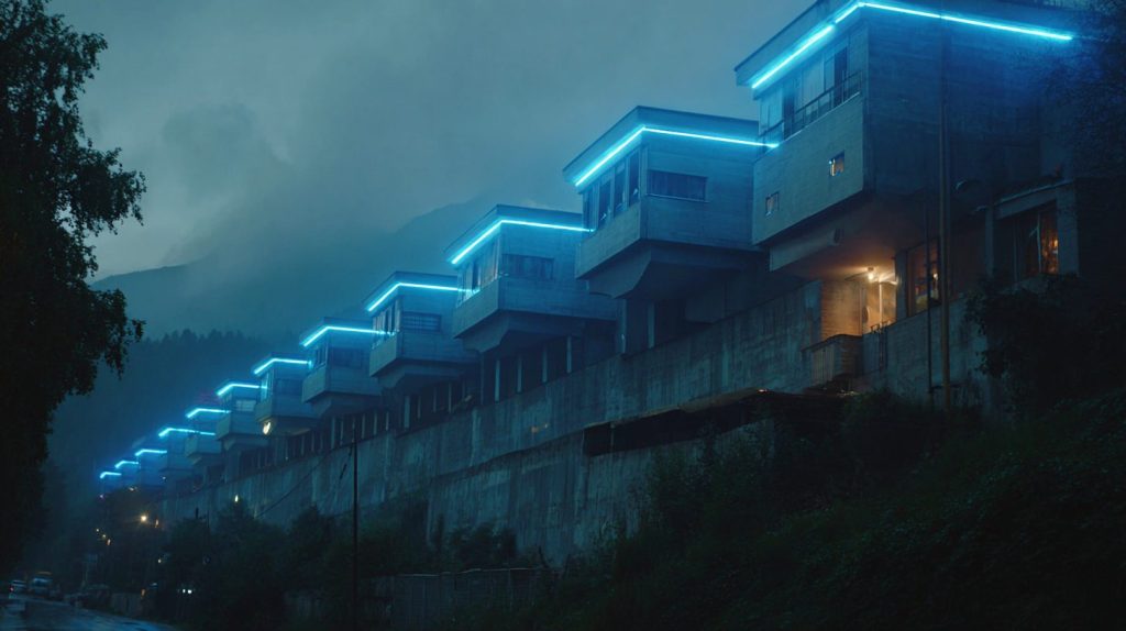 The Apartments of Blue Neon Lights AI Artwork 6