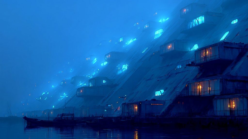 The Apartments of Blue Neon Lights AI Artwork 7