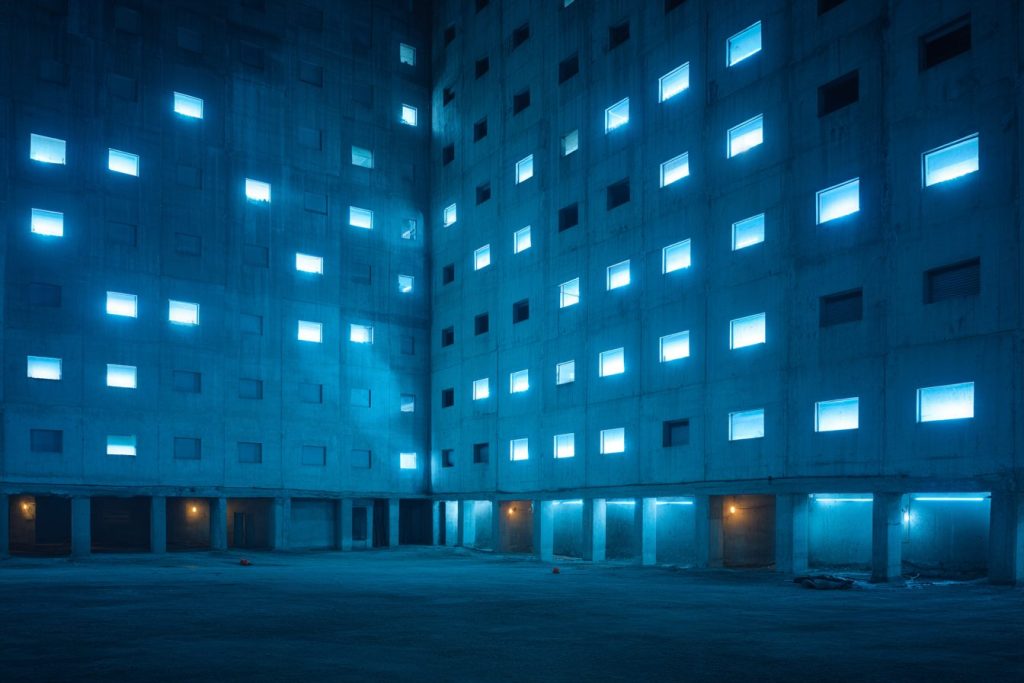 The Apartments of Blue Neon Lights AI Artwork 8