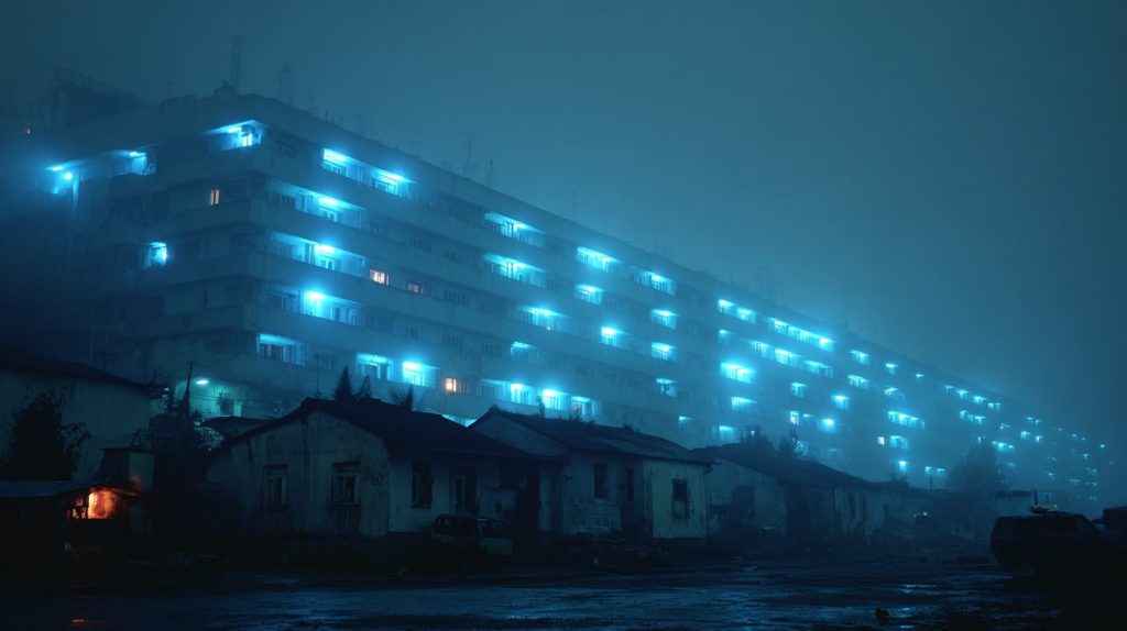 The Apartments of Blue Neon Lights AI Artwork 9