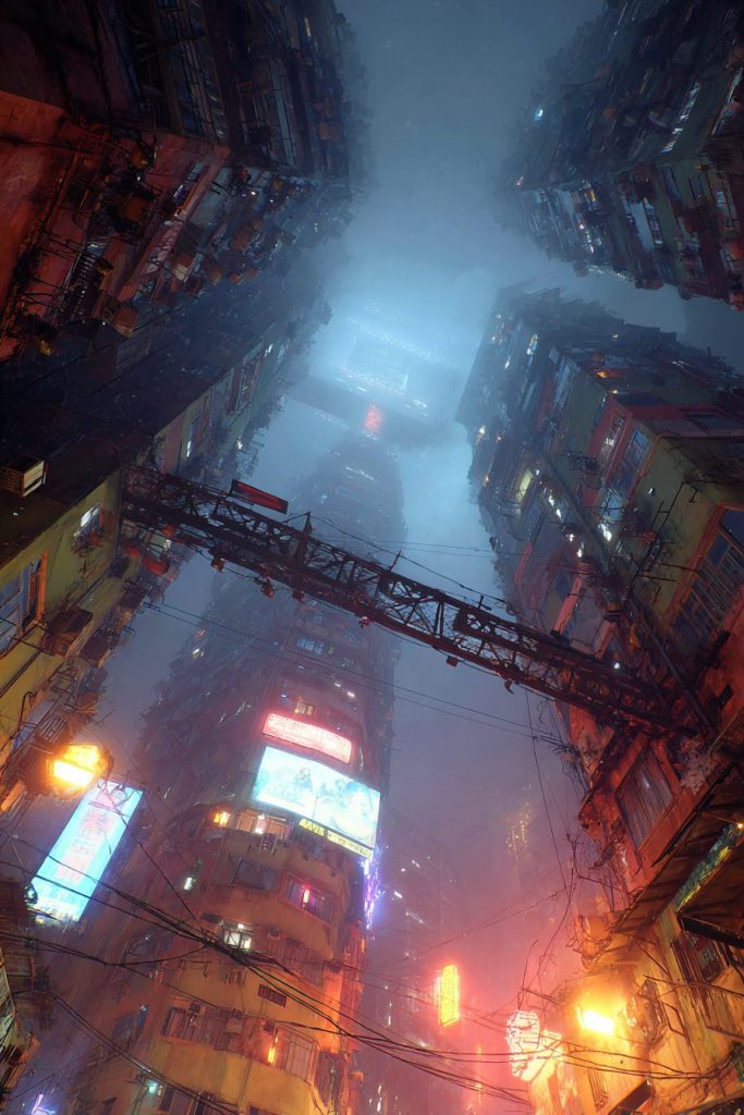 The Tall Buildings of Cyberpunk City AI Artwork 7