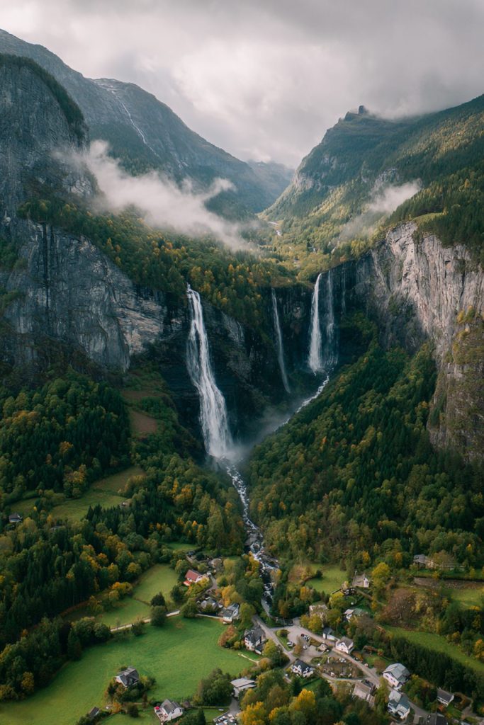 A Small Town of Mountains and Waterfalls AI Artwork 4