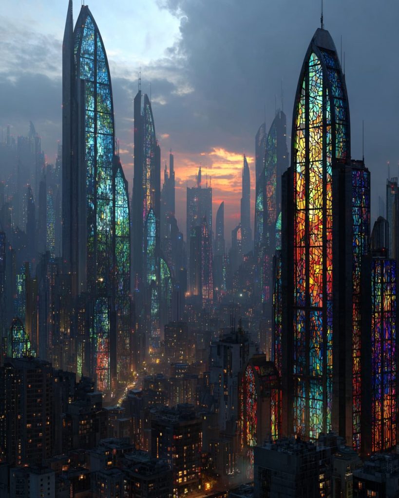 Colorful Stained Glass Buildings of the City AI Artwork 2