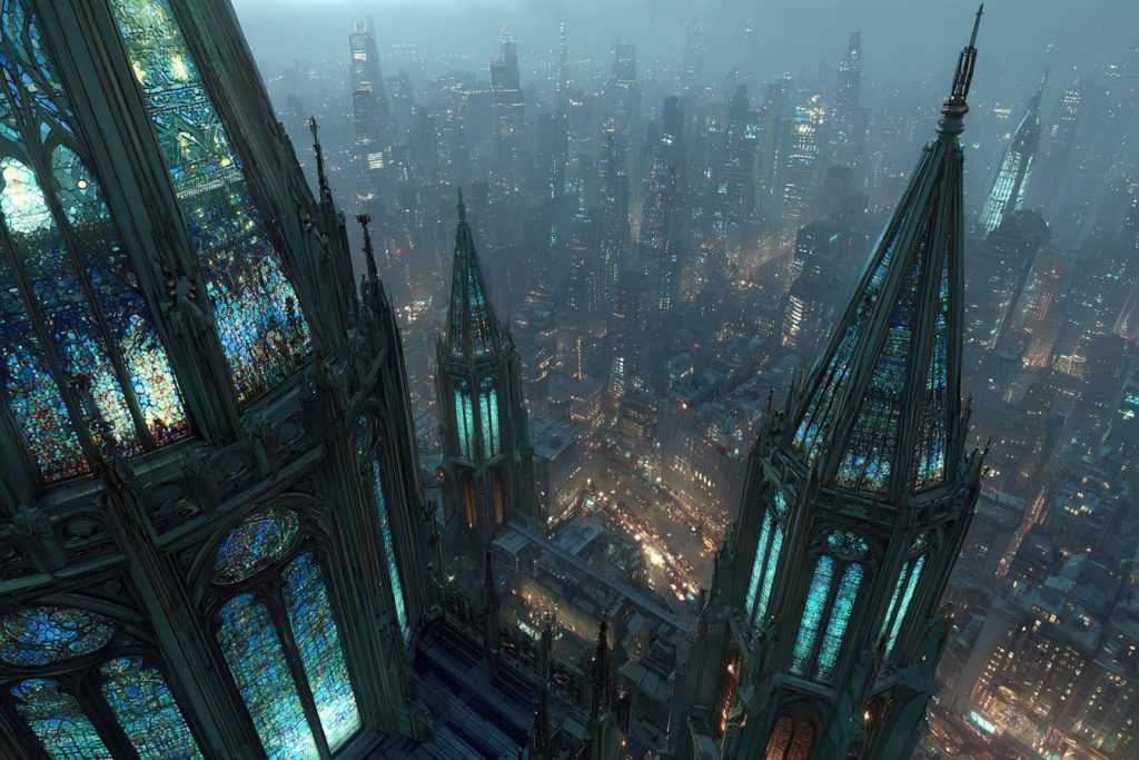 Colorful Stained Glass Buildings of the City AI Artwork 3