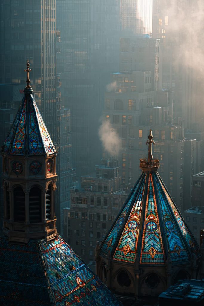 Colorful Stained Glass Buildings of the City AI Artwork 4