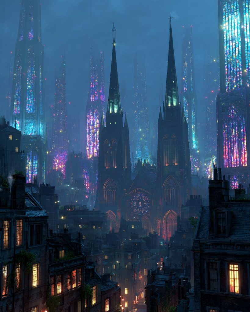 Colorful Stained Glass Buildings of the City AI Artwork 5