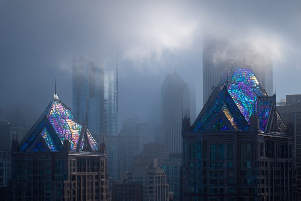 Colorful Stained Glass Buildings of the City AI Artwork 6