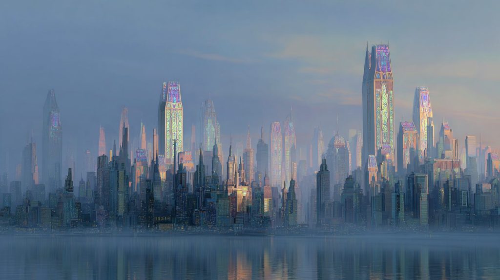 Colorful Stained Glass Buildings of the City AI Artwork 8